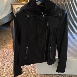 Black leather jacket with jersey lining and Hood